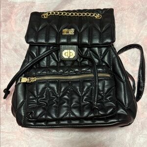 Quilted Faux Leather Mini Backpack with Gold Accents